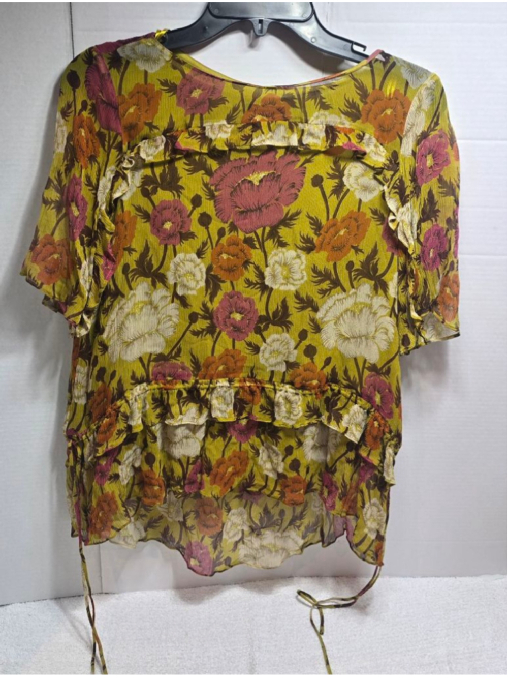 Women's Massimo Dutti Yellow Floral Ruffle Blouse Size 8